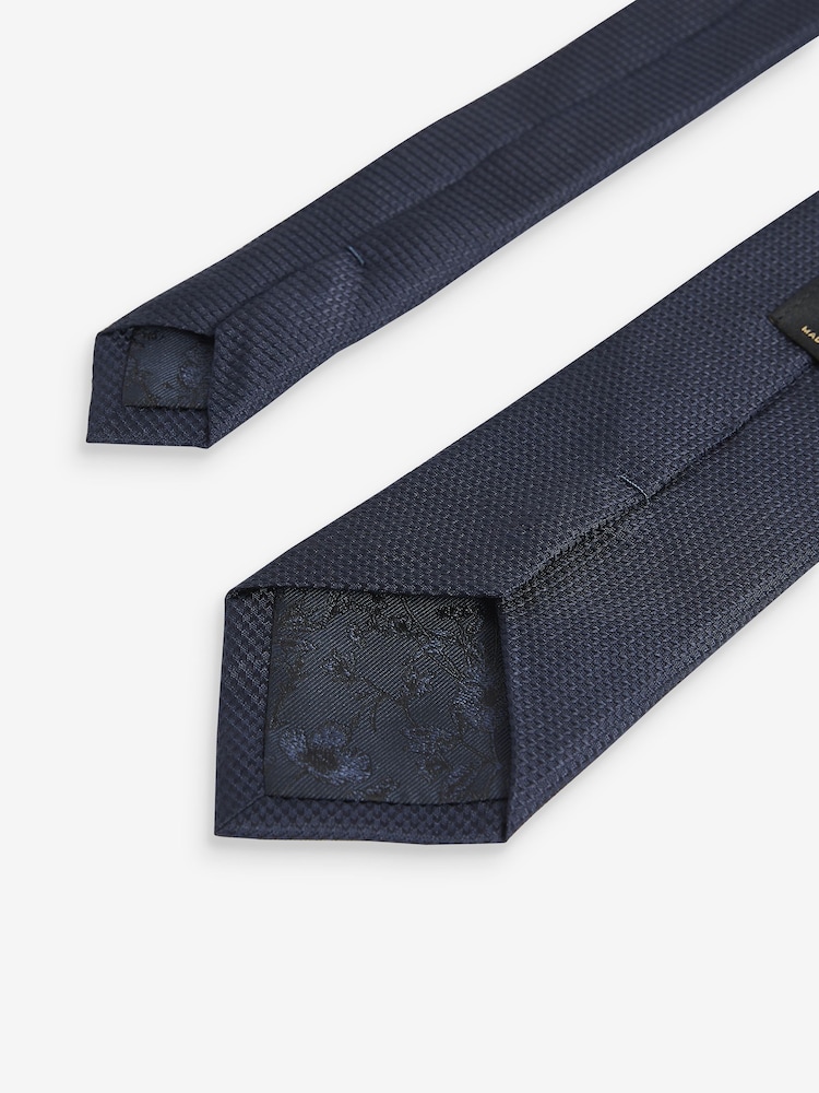 Navy Blue Textured Silk Tie - Image 3 of 3