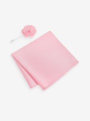 Coral Pink Textured Silk Lapel Pin And Pocket Square Set - Image 1 of 3