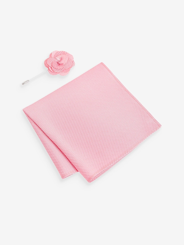 Coral Pink Textured Silk Lapel Pin And Pocket Square Set - Image 1 of 3