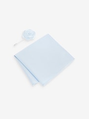 Light Blue Textured Silk Lapel Pin And Pocket Square Set - Image 1 of 2