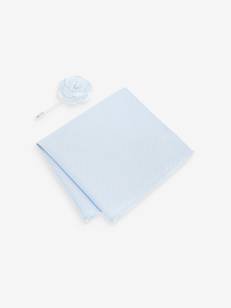 Light Blue Textured Silk Lapel Pin And Pocket Square Set - Image 1 of 2