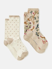 Joules Women's Everyday Neutral/Tan 2 Pack Socks (size 4-8) - Image 1 of 3