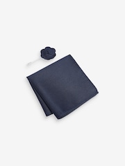 Navy Blue Textured Silk Lapel Pin And Pocket Square Set - Image 1 of 3