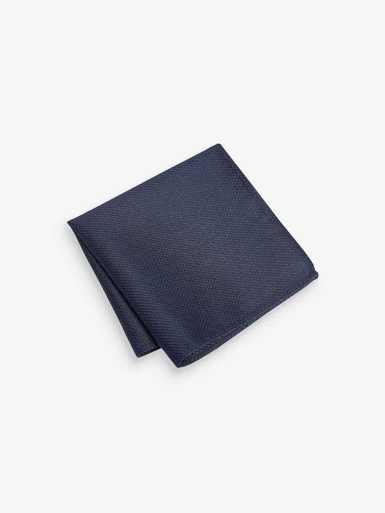Navy Blue Textured Silk Lapel Pin And Pocket Square Set - Image 2 of 3