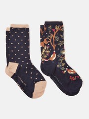 Joules Women's Everyday Tan/Navy 2 Pack Socks (size 4-8) - Image 1 of 1