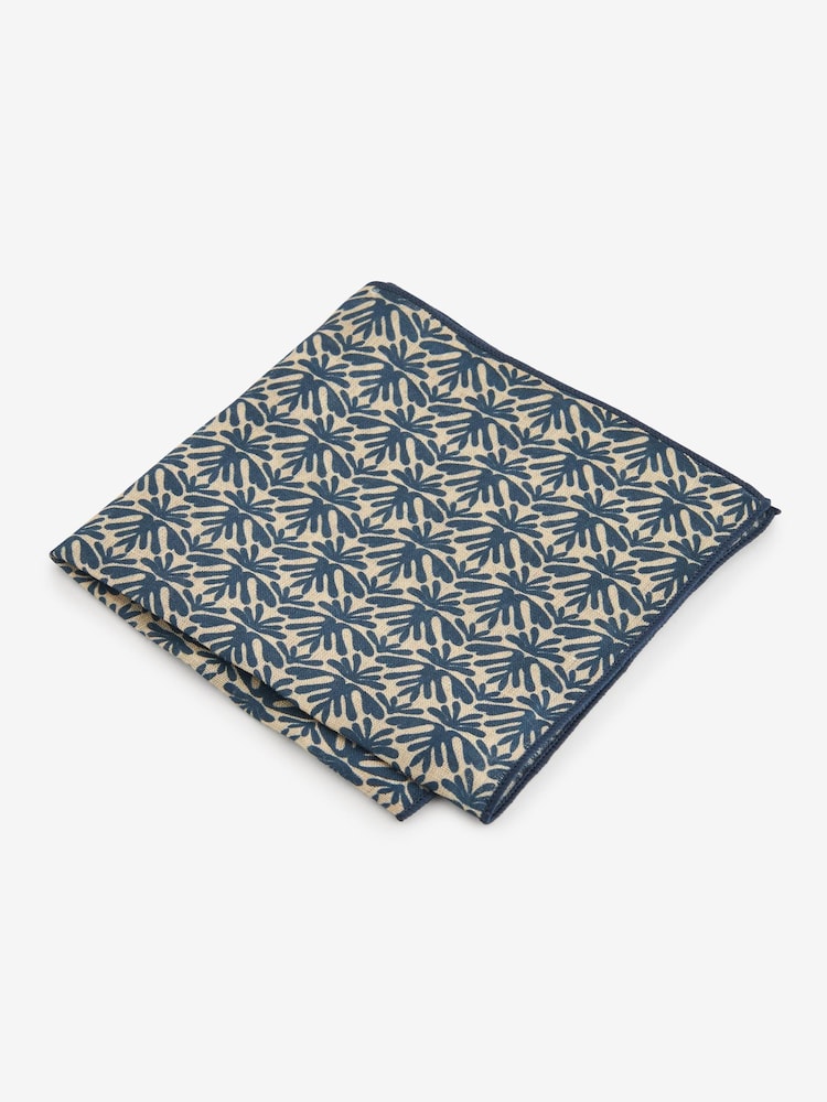 Neutral Brown/Blue Linen Pocket Square - Image 1 of 2