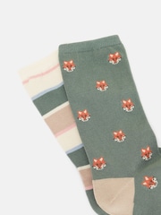 Joules Women's Everyday Khaki/Grey 2 Pack Socks (size 4-8) - Image 2 of 3