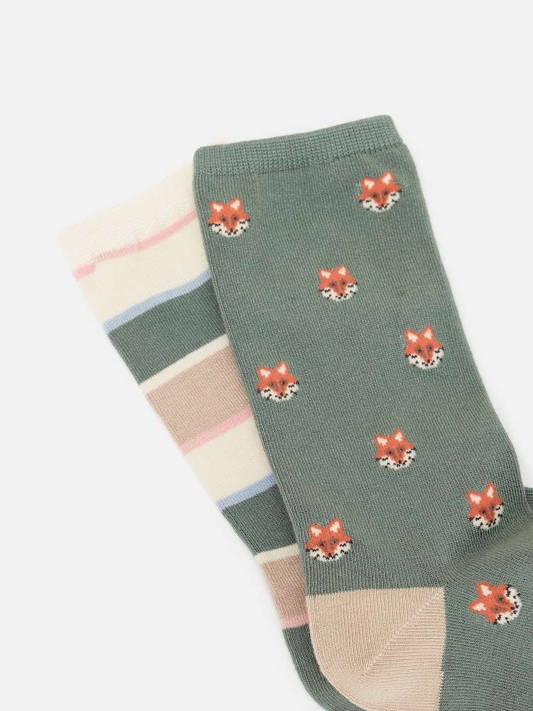Joules Women's Everyday Khaki/Grey 2 Pack Socks (size 4-8) - Image 2 of 3
