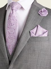 Lilac Purple Textured Paisley Tie, Pocket Square And Pin Set - Image 1 of 6