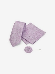 Lilac Purple Textured Paisley Tie, Pocket Square And Pin Set - Image 2 of 6