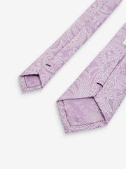 Lilac Purple Textured Paisley Tie, Pocket Square And Pin Set - Image 3 of 6