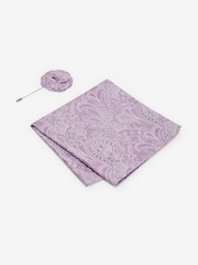 Lilac Purple Textured Paisley Tie, Pocket Square And Pin Set - Image 4 of 6