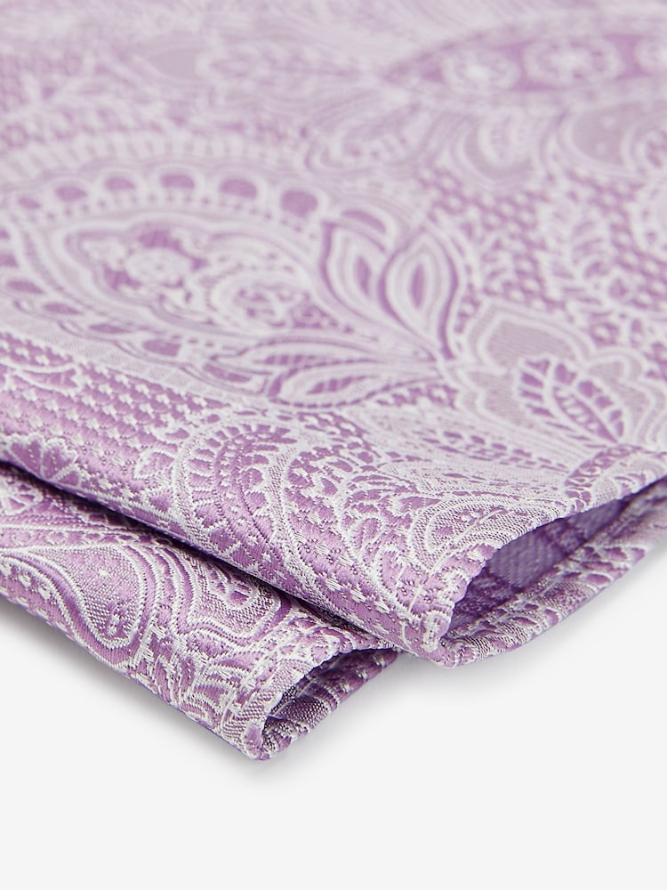 Lilac Purple Textured Paisley Tie, Pocket Square And Pin Set - Image 6 of 6