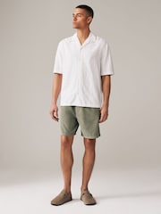 White Textured Short Sleeve Shirt with Cuban Collar - Image 2 of 8