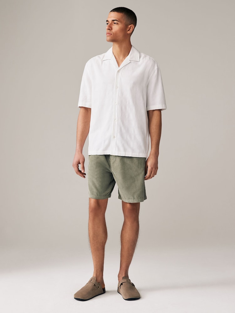 White Textured Short Sleeve Shirt with Cuban Collar - Image 2 of 8