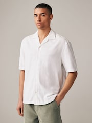 White Textured Short Sleeve Shirt with Cuban Collar - Image 3 of 8