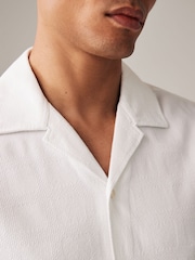 White Textured Short Sleeve Shirt with Cuban Collar - Image 5 of 8