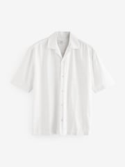 White Textured Short Sleeve Shirt with Cuban Collar - Image 6 of 8
