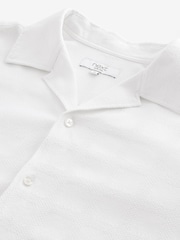White Textured Short Sleeve Shirt with Cuban Collar - Image 7 of 8