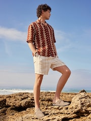 Rust Orange Stripe Crochet Short Sleeve Shirt - Image 2 of 8