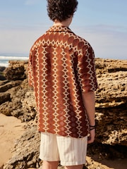 Rust Orange Stripe Crochet Short Sleeve Shirt - Image 3 of 8