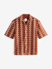 Rust Orange Stripe Crochet Short Sleeve Shirt - Image 5 of 8