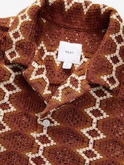 Rust Orange Stripe Crochet Short Sleeve Shirt - Image 6 of 8