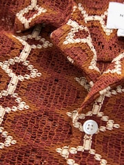 Rust Orange Stripe Crochet Short Sleeve Shirt - Image 8 of 8
