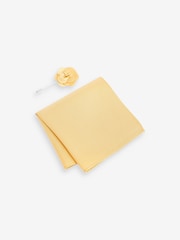 Yellow Textured Silk Lapel Pin And Pocket Square Set - Image 1 of 3