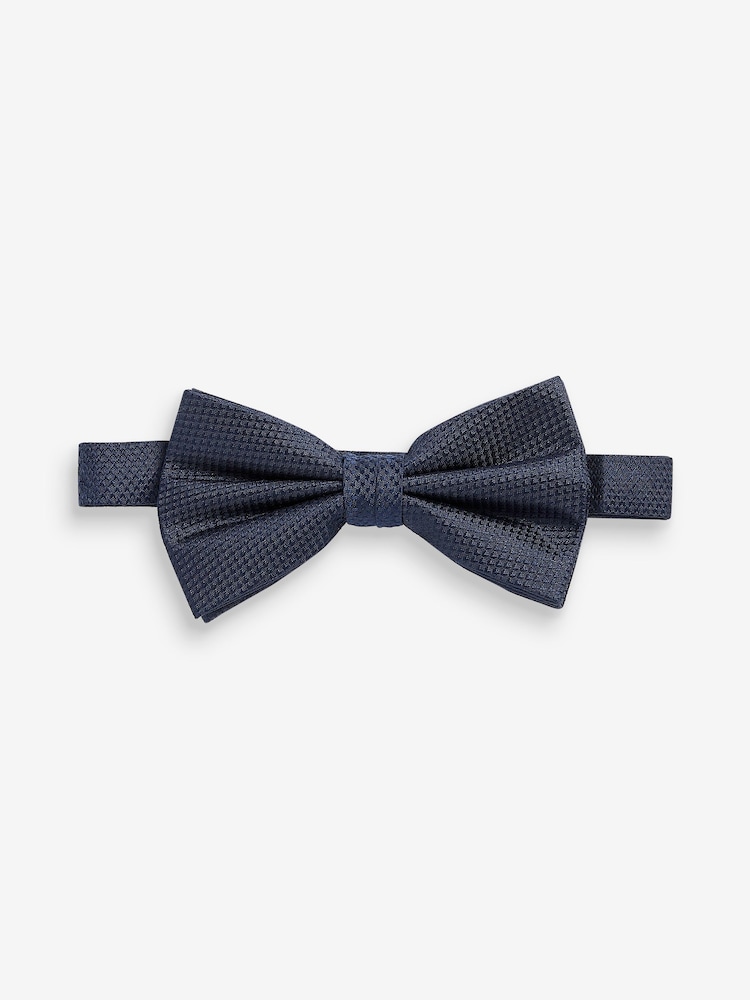 Navy Blue Textured Silk Bow Tie - Image 1 of 4 Navy Blue Textured Silk Bow Tie - Image 1 of 4