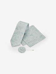 Sage Green Textured Paisley Tie, Pocket Square And Pin Set - Image 2 of 7