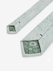 Sage Green Textured Paisley Tie, Pocket Square And Pin Set - Image 4 of 7