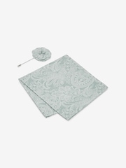 Sage Green Textured Paisley Tie, Pocket Square And Pin Set - Image 5 of 7