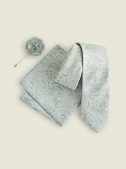 Sage Green Textured Paisley Tie, Pocket Square And Pin Set - Image 7 of 7