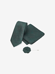 Forest Green Textured Paisley Tie, Pocket Square And Pin Set - Image 3 of 6