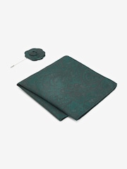 Forest Green Textured Paisley Tie, Pocket Square And Pin Set - Image 4 of 6