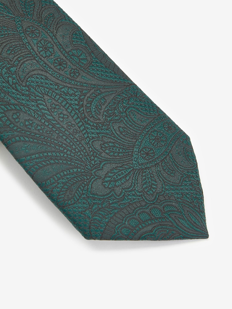 Forest Green Textured Paisley Tie, Pocket Square And Pin Set - Image 6 of 6