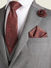 Rust Orange Textured Paisley Tie, Pocket Square And Pin Set - Image 1 of 7