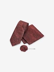 Rust Orange Textured Paisley Tie, Pocket Square And Pin Set - Image 3 of 7