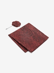 Rust Orange Textured Paisley Tie, Pocket Square And Pin Set - Image 4 of 7