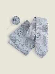 Light Blue Textured Paisley Tie, Pocket Square And Pin Set - Image 2 of 7