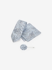 Light Blue Textured Paisley Tie, Pocket Square And Pin Set - Image 3 of 7