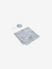 Light Blue Textured Paisley Tie, Pocket Square And Pin Set - Image 6 of 7
