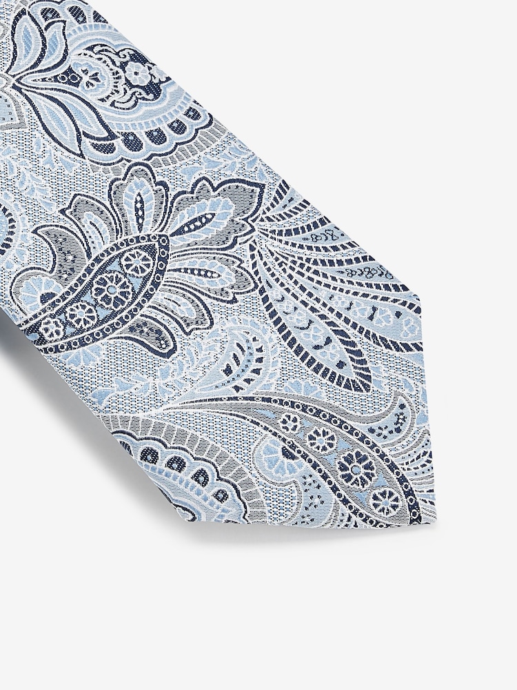 Light Blue Textured Paisley Tie, Pocket Square And Pin Set - Image 7 of 7