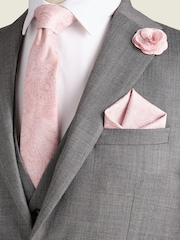 Light Pink Textured Paisley Tie, Pocket Square And Pin Set - Image 1 of 7