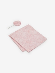 Light Pink Textured Paisley Tie, Pocket Square And Pin Set - Image 5 of 7