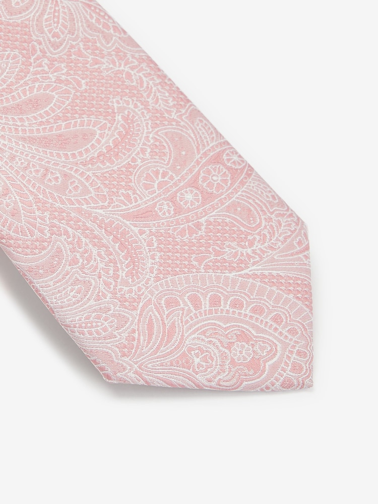 Light Pink Textured Paisley Tie, Pocket Square And Pin Set - Image 6 of 7