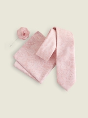 Light Pink Textured Paisley Tie, Pocket Square And Pin Set - Image 7 of 7