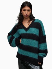 AllSaints Black Speak Sparkle Lou V-Neck Jumper - Image 1 of 6