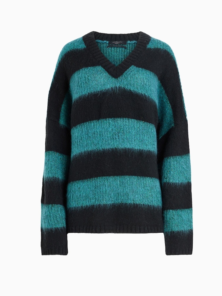 AllSaints Black Speak Sparkle Lou V-Neck Jumper - Image 6 of 6